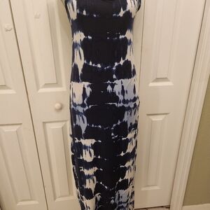 Love Racer Back Blue And White Tie Dye Maxi Dress Sz Med